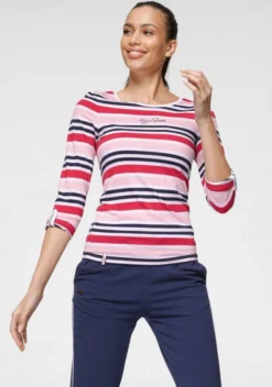 KangaROOS Langarmshirt im tollen Streifen-Design und Logo-Druck - NEUE KOLLEKTION Marine-petrol-coral-weiß, Rot-rosa-marine-weiß