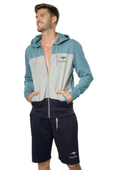 KangaROOS Kapuzensweatjacke im Colourblock Design Grau-meliert-weiß-navy, Petrol-grau-meliert-navy