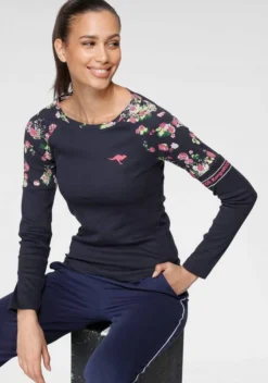 KangaROOS Langarmshirt mit floralem Druck Einsatz - NEUE KOLLEKTION Marine, Weiß -KANGAROOS Verkäufe 50ece70b 07ea 533f 9ada 5d7e29f7b0ea