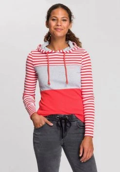 KangaROOS Kapuzenshirt in verspielter Ringel-Optik mit Colorblocking Design Schwarz-weiß-hellgrau, Weiß-marine-rauchblau, Coral-hellgrau-gestreift, Grün-marine-gestreift