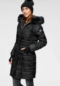 KangaROOS Steppjacke mit kuscheligem, abnehmbarem Fellimitat-Kragen an der Kapuze Graublau, Grün, Schwarz, Rosa