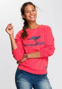 KangaROOS Sweater mit großem Label-Print vorne Hellgrau-meliert, Blau, Weiß, Schwarz