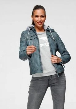 KangaROOS Lederjacke mit Kapuze aus Shirt-Ware Graublau-washed, Schwarz-washed, Stone-washed