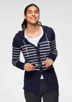 KangaROOS Kapuzenstrickjacke mit Streifen, Herzen & Sternen - Design - NEUE KOLLEKTION Marine-weiß-rot, Hellgrau-anthrazit-mint