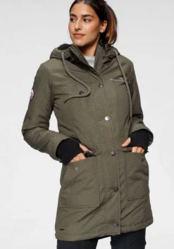 KangaROOS Funktionsparka im modischen Pünktchen-Print Bordeaux-mauve-gepunktet, Marine-weiß-gepunktet, Khaki-grau-gepunktet, Schwarz-weiß-gepunktet